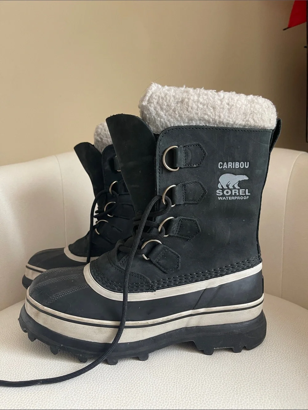 Sorel Women’s Caribou Waterproof Winter Boots - Black with White Trim